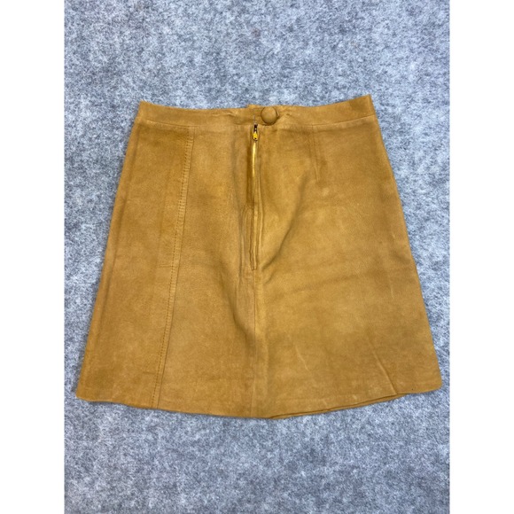 Suede A Line Skirt Camel Tan Zipper Button Front Pleated Detail Women's S - Picture 3 of 6